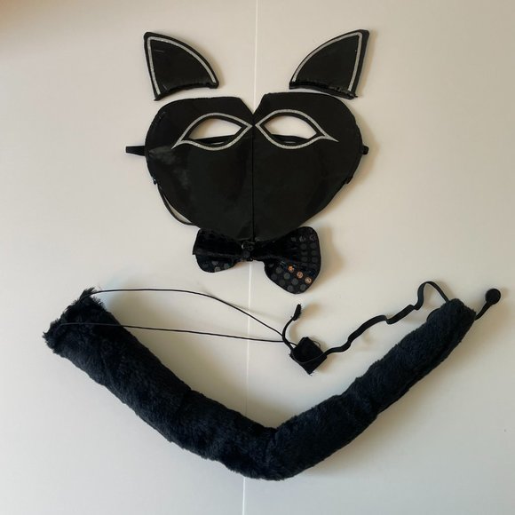 Black Cat Mask, Ears, Bowties and Tail Costume or Accessories - Picture 2 of 6